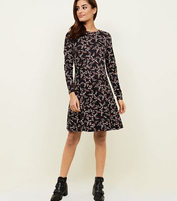 Black Floral Soft Touch Long Sleeve Dress Add to Saved Items Remove from Saved Items